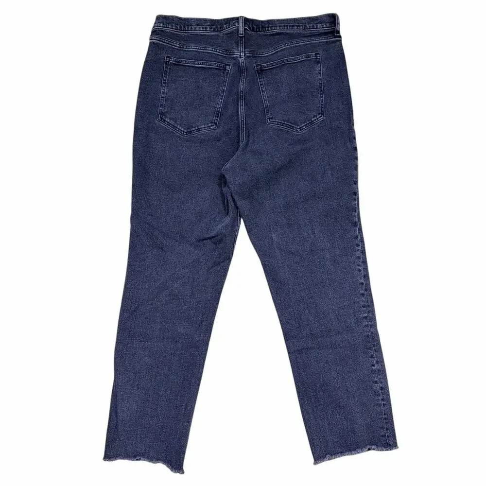 Abercrombie The Ankle Straight Jeans 34/18L Ultra High Rise Dark Wash Raw Hem